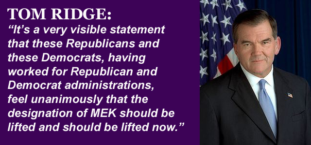 Tom Ridge Calls for Delisting of MEK
